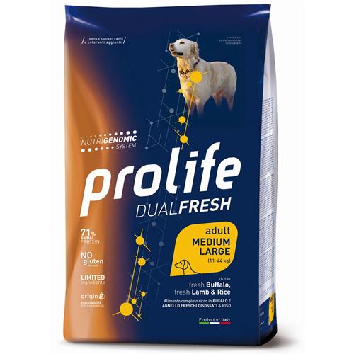 PROLIFE Dual Fresh Adult fresh Buffalo, fresh Lamb & Rice - Medium/Large  12KG