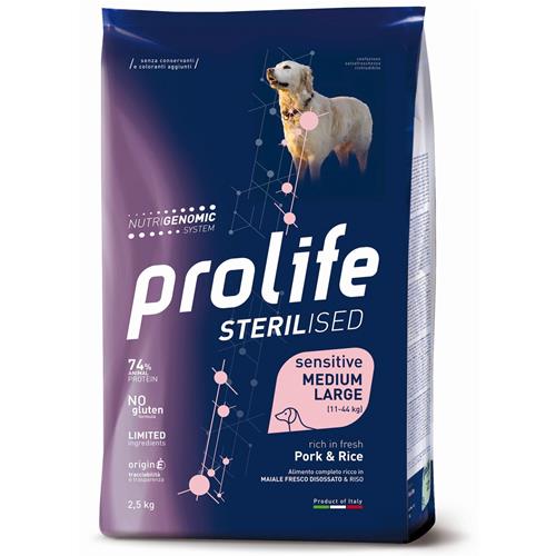 PROLIFE Sterilised Sensitive Adult Pork & Rice - Medium/Large  10KG  